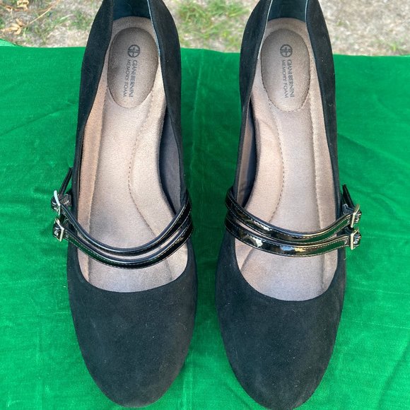Giani Bernini Vallariaa Black Suede & Faux pantent Mary Jane Heels Pumps Size 11 - Picture 4 of 8